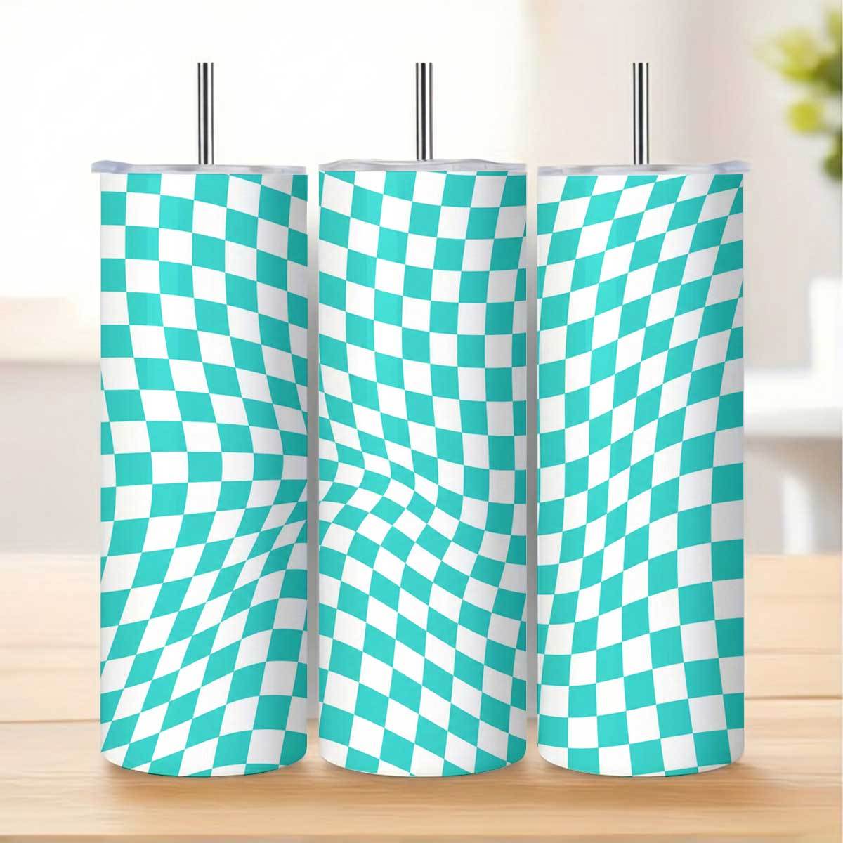 1pc 20oz Teal And White Checke - Tumbler 20Oz White 评论和价格