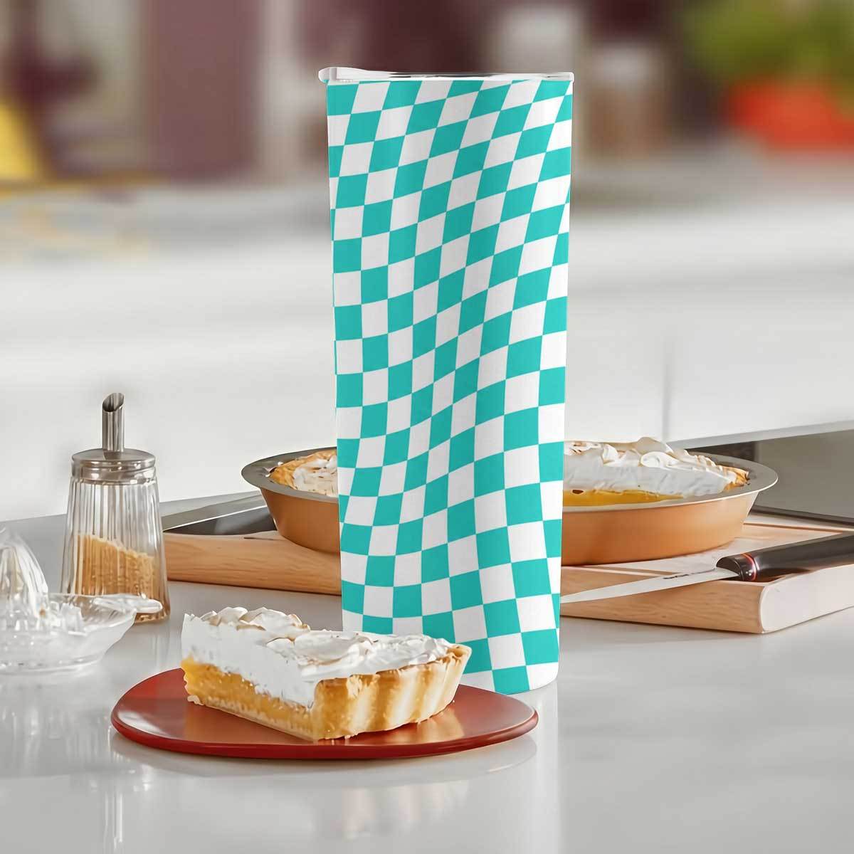 1pc 20oz Teal And White Checke - Tumbler 20Oz White 评论和价格