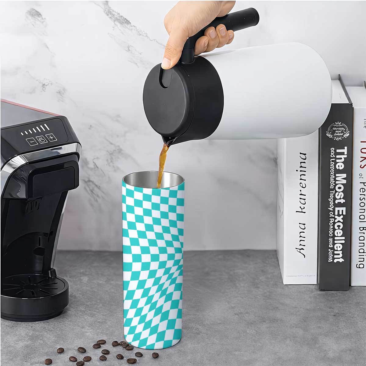 1pc 20oz Teal And White Checke - Tumbler 20Oz White 评论和价格