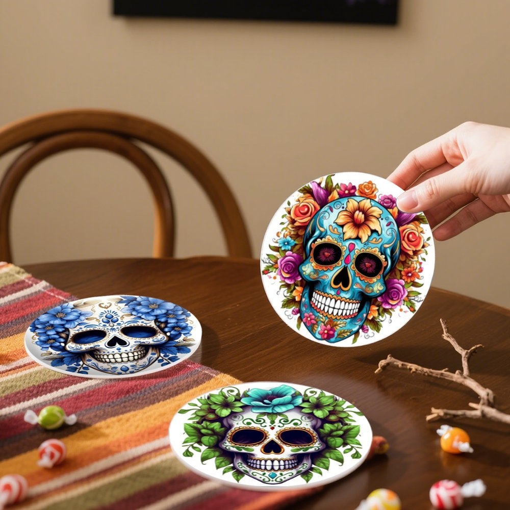 6pcs Halloween Skull Wooden Cu - Coaster Sublimation Blank 评论和价格